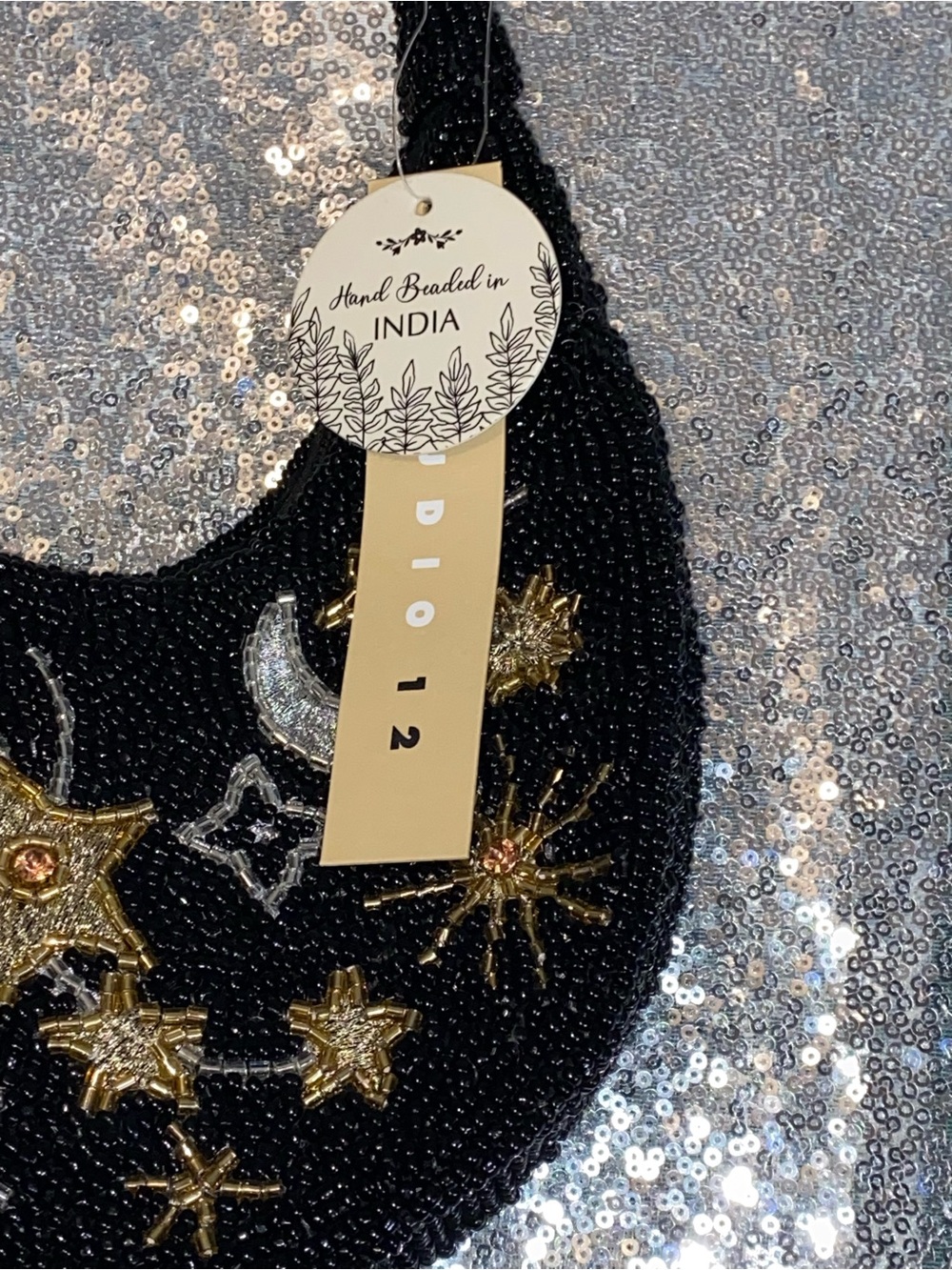 Studio 12 Celestial Hand Beaded Moon Stars Crescent Bag NWT Black Viral Find - Picture 4 of 14
